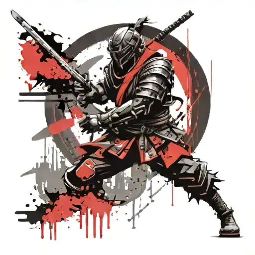 A Futuristic Samurai Warrior Walking Through A Cyberpunk Cityscape