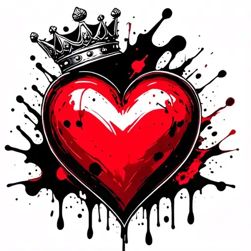 Full Color Trash Heart With A King Crown Adorned