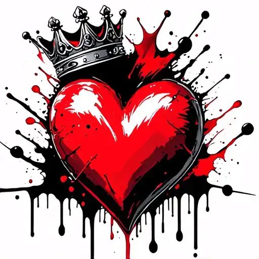 Full Color Trash Heart With A King Crown Adorned