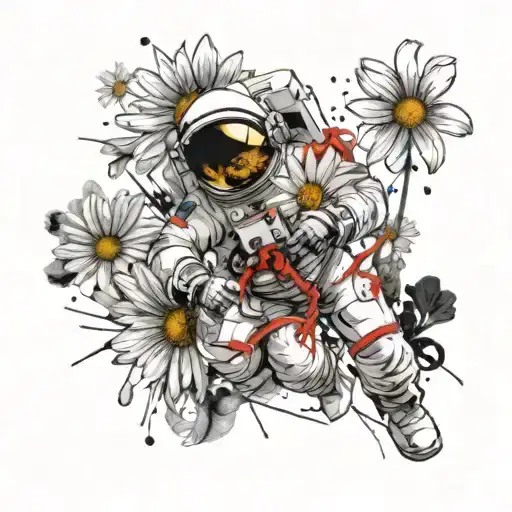 Astronaut Holding A Daisy Flower
