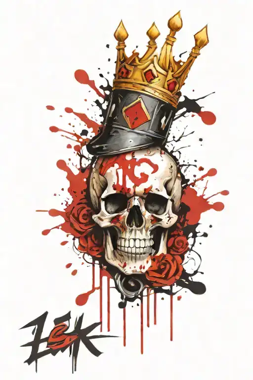 A Photo-realistic Image Of A Back Tattoo With A Skull With A Crown With Large Lsk Letters On It