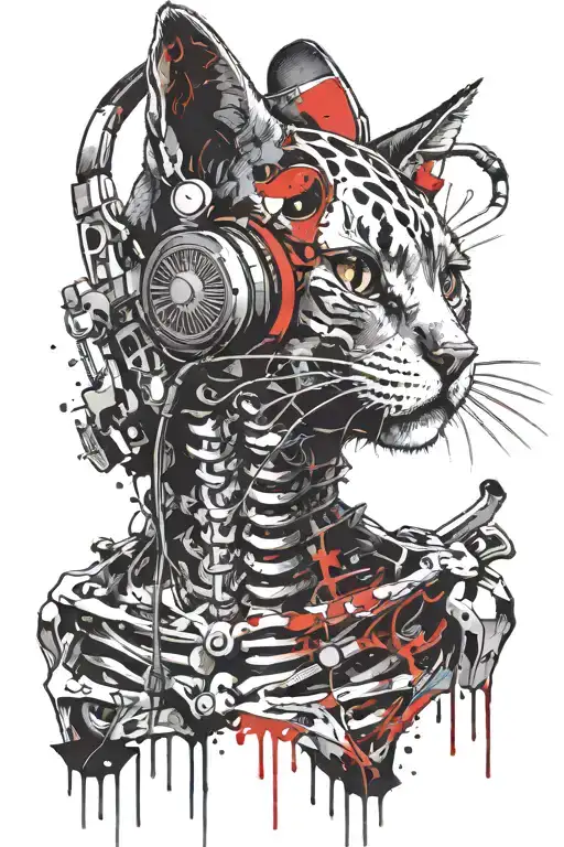 Dead Skeleton Cat Wearing Headphones