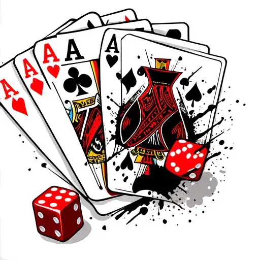 4 Aces Fanned Out With 2 Craps Dice Symbolizing The Gamble