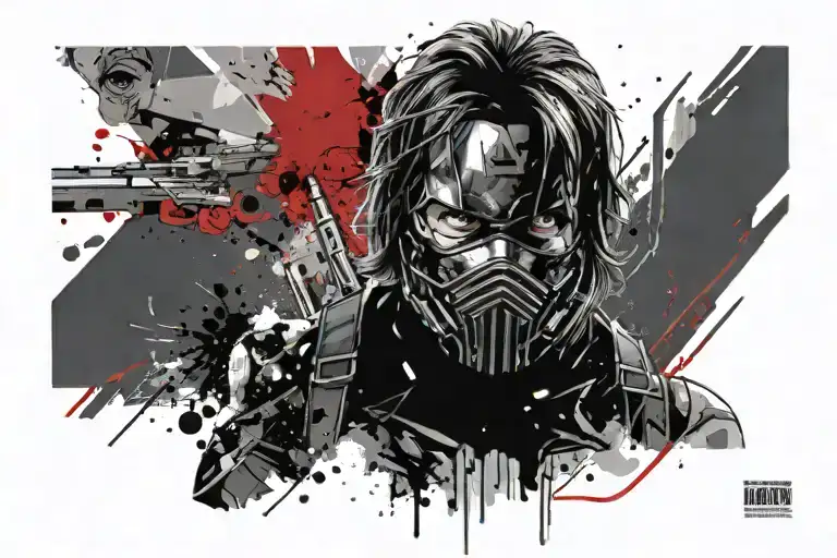 Marvel Winter Soldier In A Mask On Half His Face With Rage In His Eyes