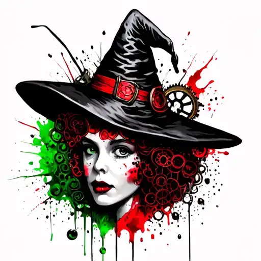 Wizard Of Oz Black Witch Hat With Cogs At The Side And Emerald Colours