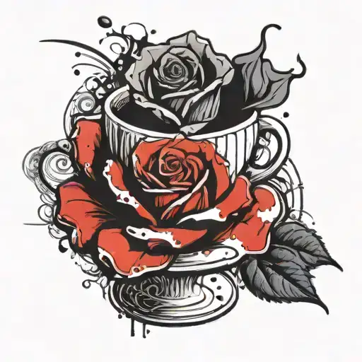 One Cup Rose On A Stem In Psychedelic Style Black And White