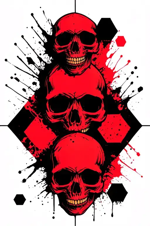 Skulls And Hexagons Black Linework