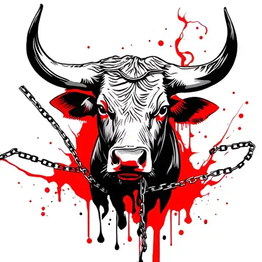 Bull Sketch With Tied Hand Chains And Smoke