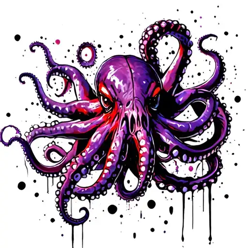 Angry Purple Kraken Squid With Long Tentacles Intertwined