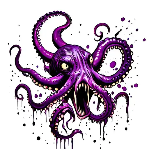 Angry Purple Kraken Squid With Long Tentacles Dangling Low