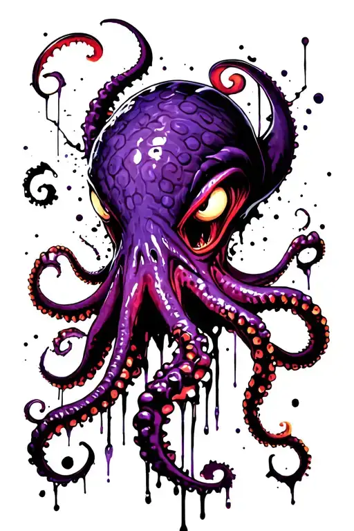 Angry Purple Kraken Squid With Long Tentacles Dangling Low