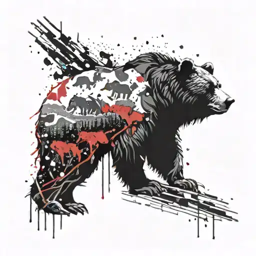 Bear Silhouette Surrounded By 5 Cubs