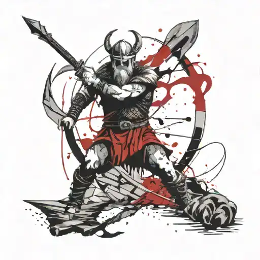 A Viking With A Spear Defeating A Human With The Spear Trough The Skull