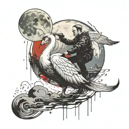 Fallout Boy Riding A Swan Under The Full Moon