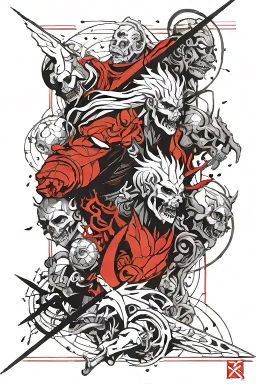 Sleeve Tattoo Berserk In The Style Of Engraving Demons