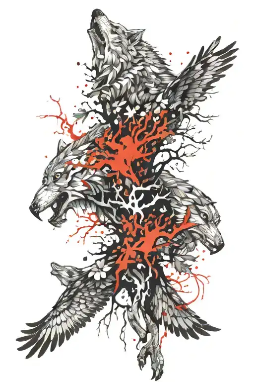 Wolf And Eagle Clim Big Tree