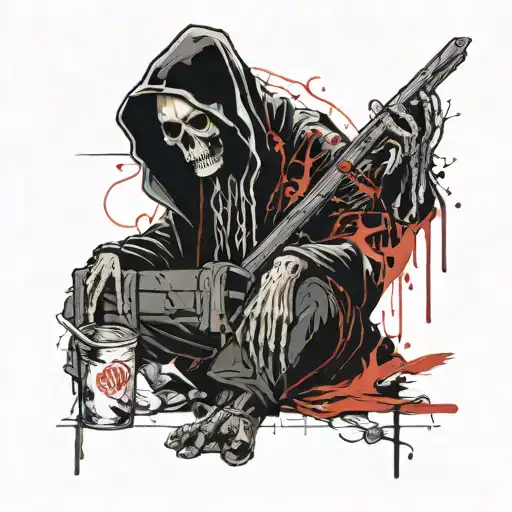 Grim Reaper Sitting In Thrown