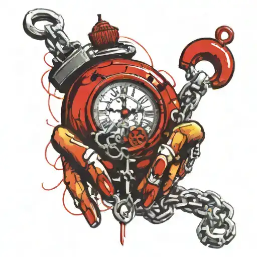 Pocketwatch In Skeleton Hand Plus Chains Wrapped