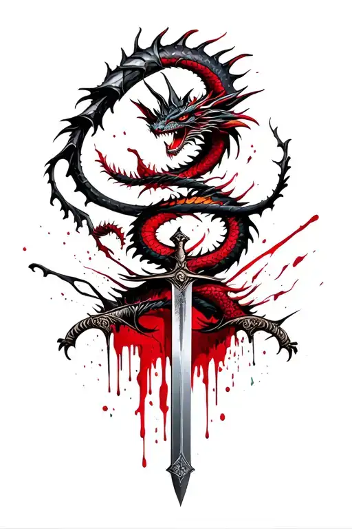 Dragon Wrapped Around Sword And Bleeding Everywhere It Touches