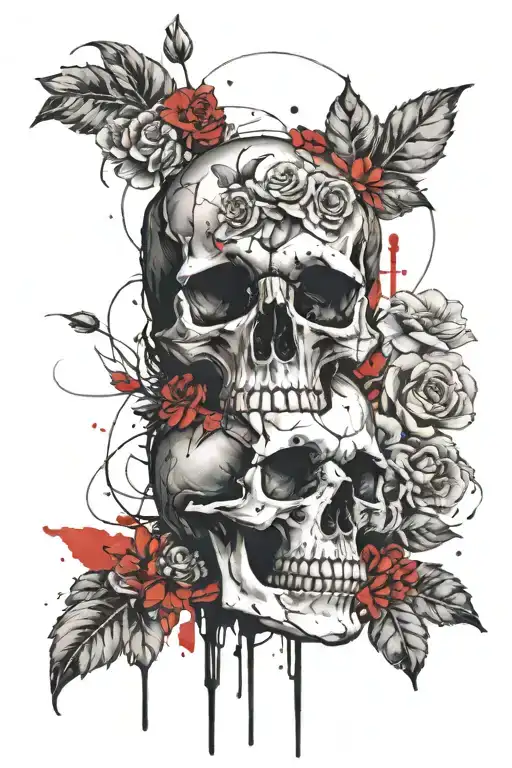 Skull At Top Then Under Some Flowers Growing