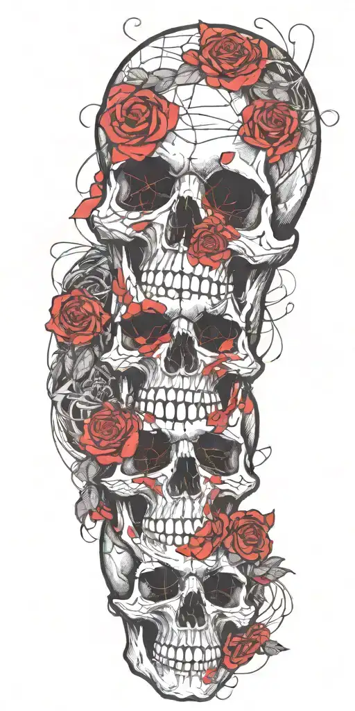 Skull With Roses Tangled Together Wide Composition