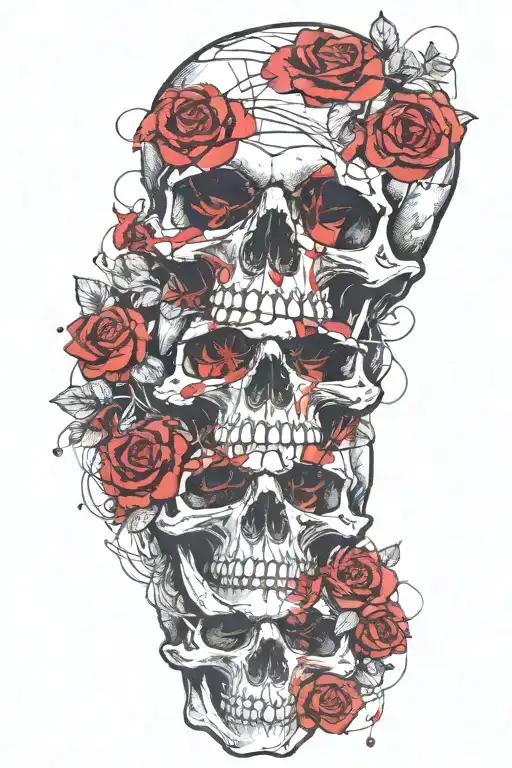 Skull With Roses Tangled Together Wide Composition