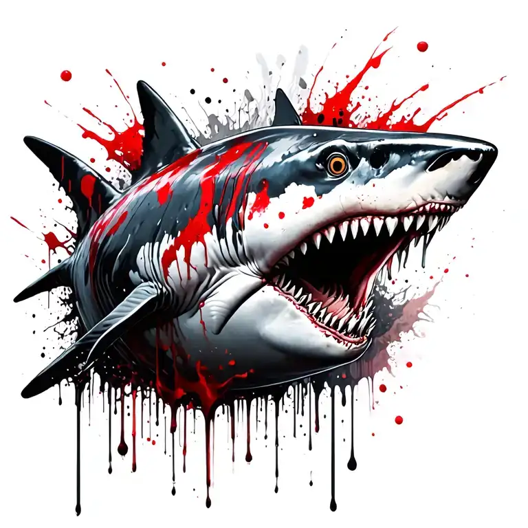 White Shark And Blood Dripping