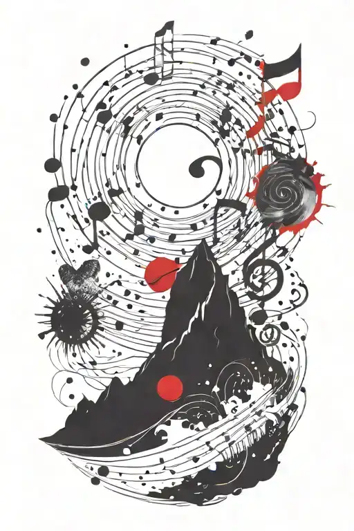 A Cosmic Music Note Blending Into A Mountain Landscape