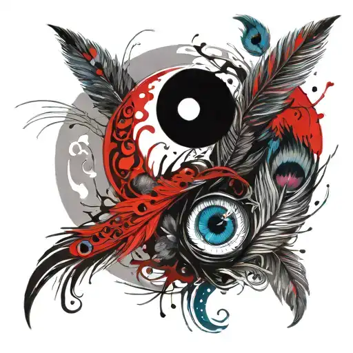 Yin Yang With Peacock Feather