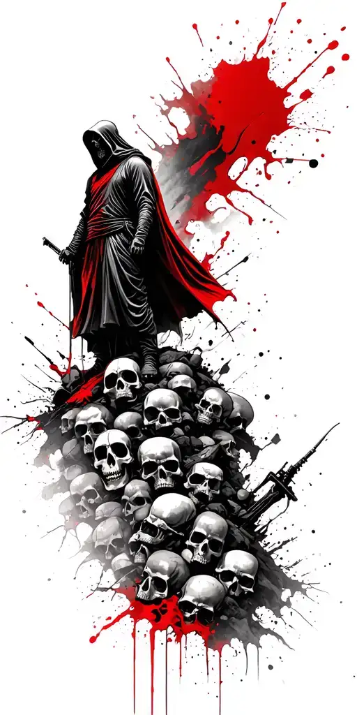 Grim Reaper On Mountain Of Skulls With 1 Soldier Standing