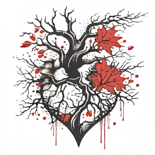 A Realistc Heart That Sprouts A Tree That Generates Fire And It's Roots