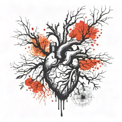 A Realistc Heart That Sprouts A Tree That Generates Fire And It's Roots