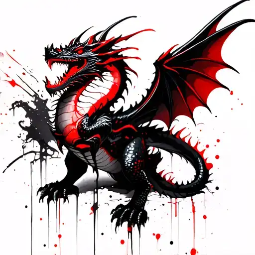 Black Red Dragon With Wings