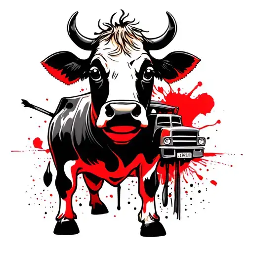Cartoon Cow With A Dump Truck