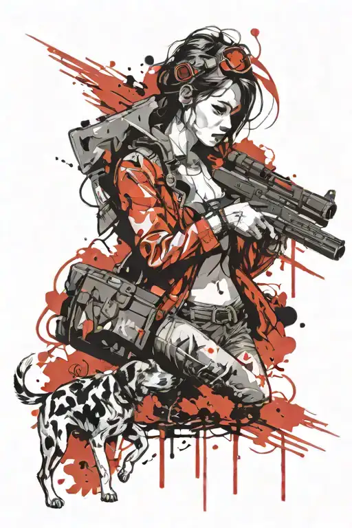 Girl With A Gun And A Dog