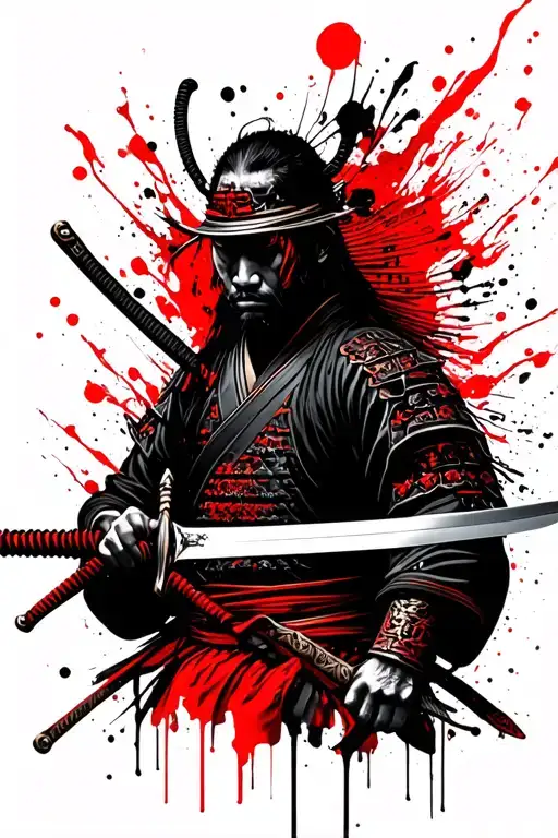 Samurai Holds A Sword In Front