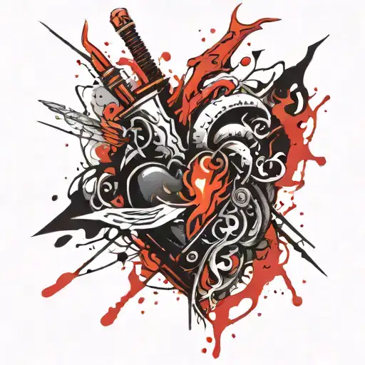 Heart On Fire With Dagger