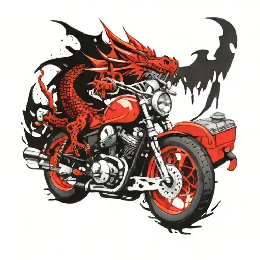 A Dragon With A Dagger Wraps Around A Motorcycle Engine