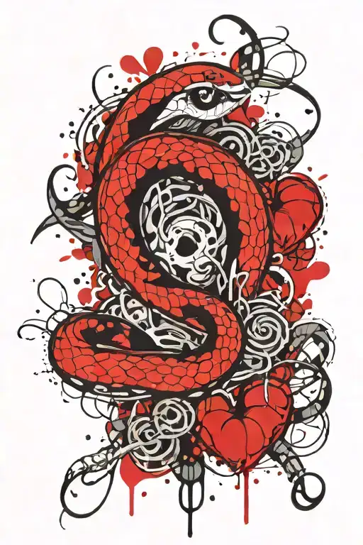 Linear Red Snake Heart Outline Dripping