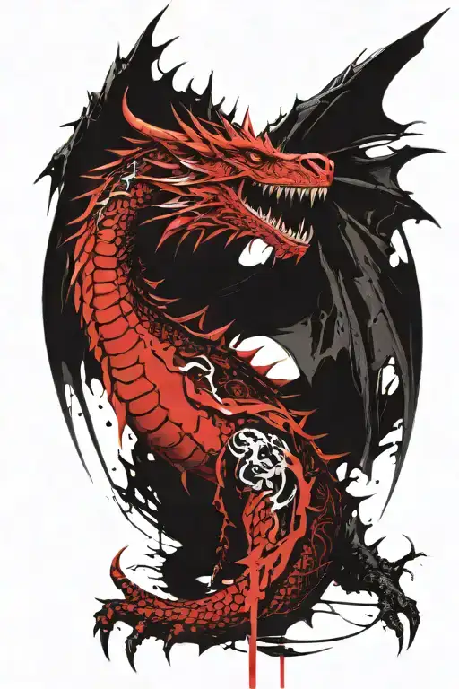 Realistic Black And White Game Of Thrones Dragon In Gothic Style Front Facing