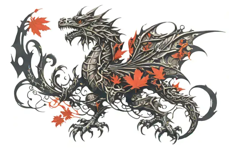Welsh Dragon And Maple Leaf Intertwined