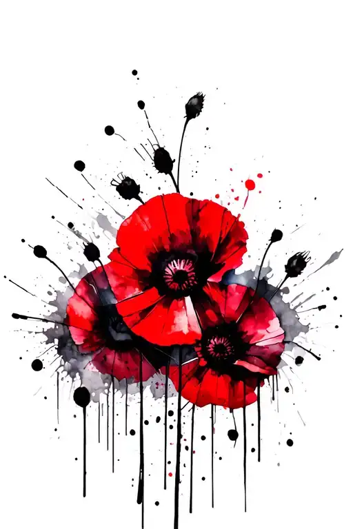 Poppies Of Watercolor And Abstraction On A Scar In The Lower Abdomen After Surgery