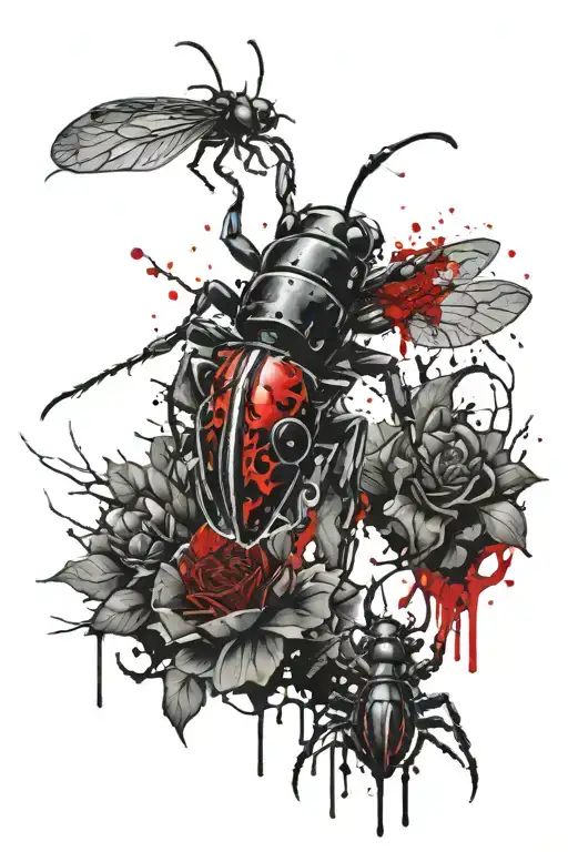 Gothic Tattoo With Insects And Blood