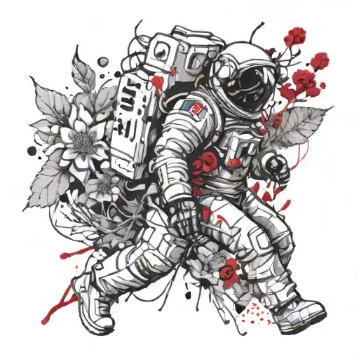 Spaceman And Astronaut Drawing Flowers
