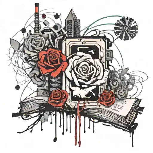 Crystal Rose Coming Out Of An Open Book Surrounded By Motherboard Wires