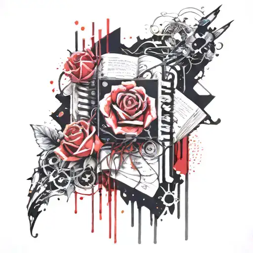 Crystal Rose And Open Book And Motherboard Wires