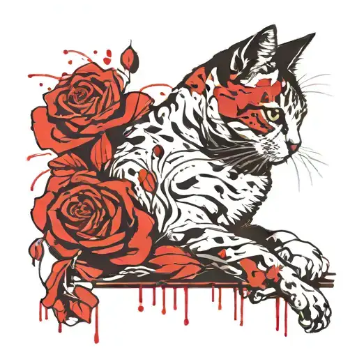 Rose And Cat Sitting