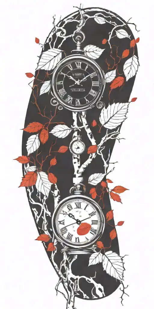 Birch Tree Red Leaves And 3 Round Clocks