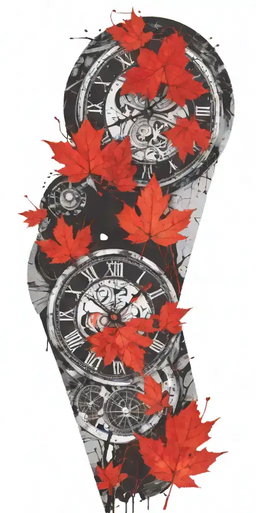 Birch Tree Red Leaves And Only 3 Round Clocks