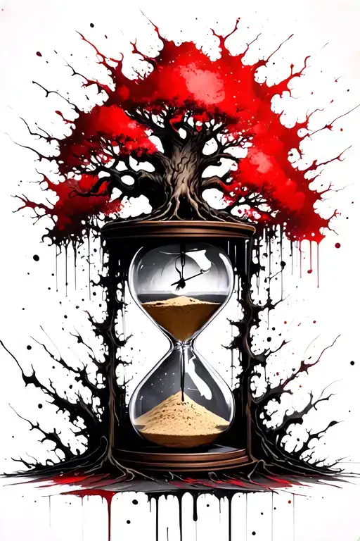 Tree Growing Through Hourglass With Sand Clock Macabre